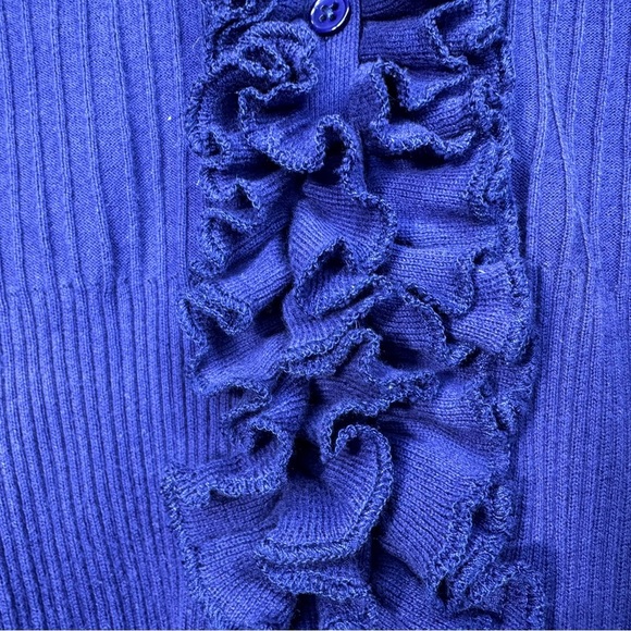 Eccoci Purple Vneck Ruffle Cardigan Sweater Size Medium 100% Cotton - Picture 6 of 9